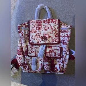 Tory Burch Red and White Travel-Print Canvas Backpack